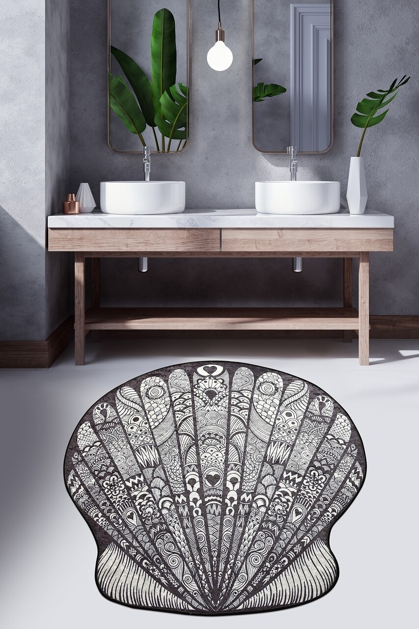 Covoras de baie Maris, Chilai, Ø100 cm, alb/negru - imagine 4